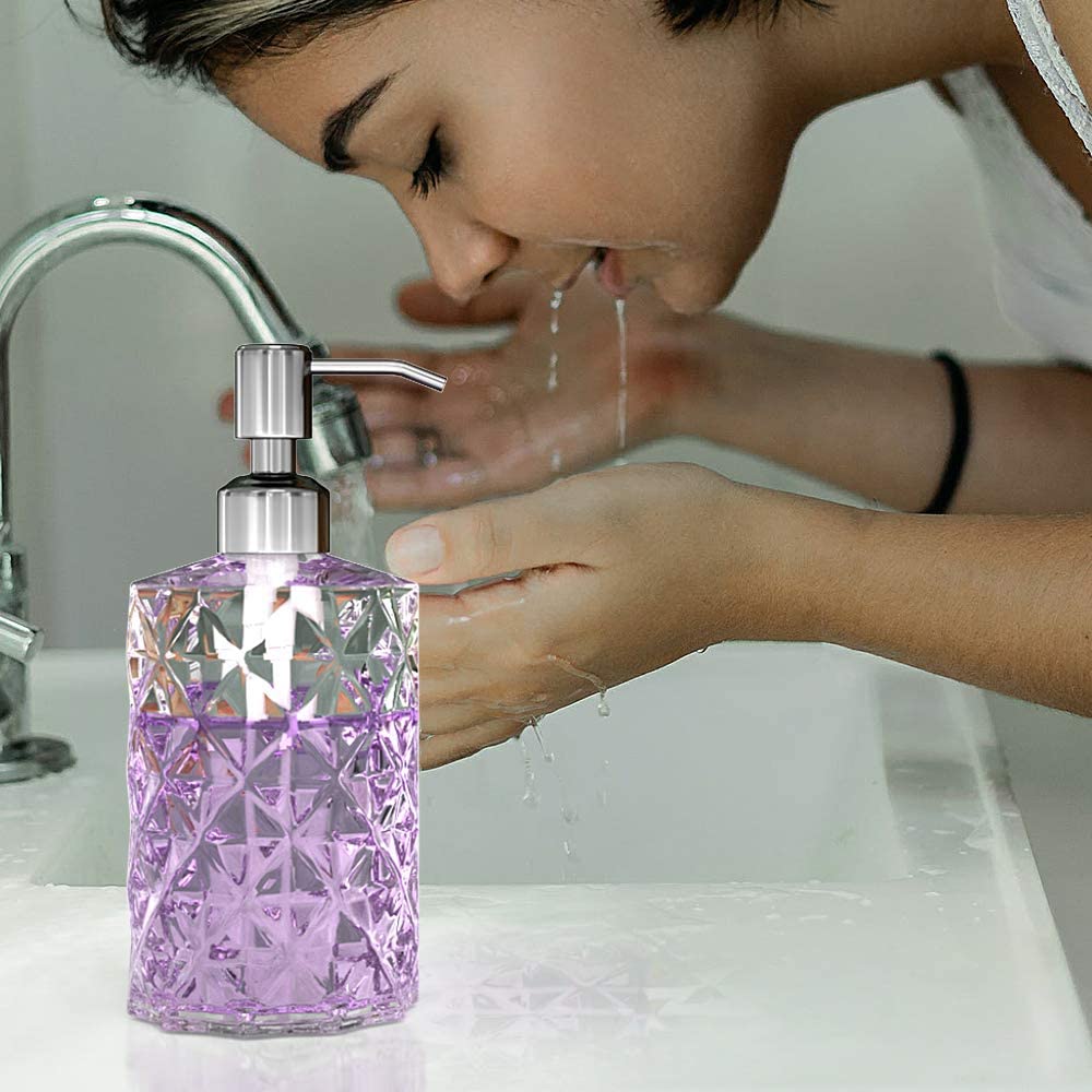 GLADPURE Soap Dispenser – 2 Pack, 12 Oz Clear Diamond Design Glass